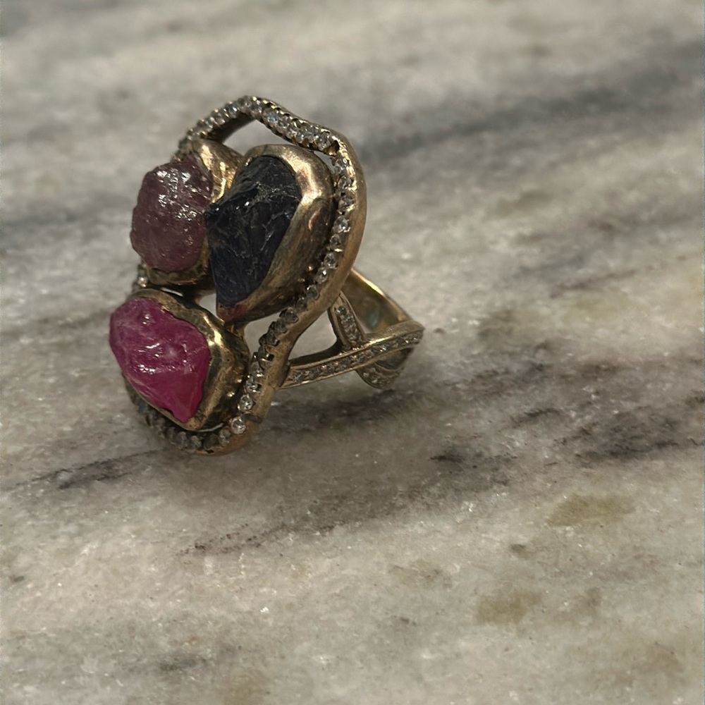 gens with cubic zirconia missing one stone, band gold plated on sterling silver